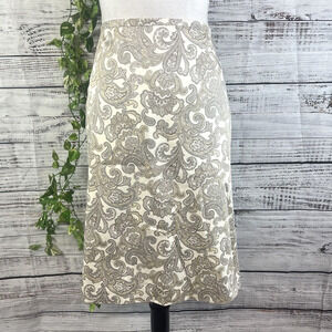 346 Brooks Brothers Skirt size 6 Ivory Gray Paisley Knee A Line Modest Preppy